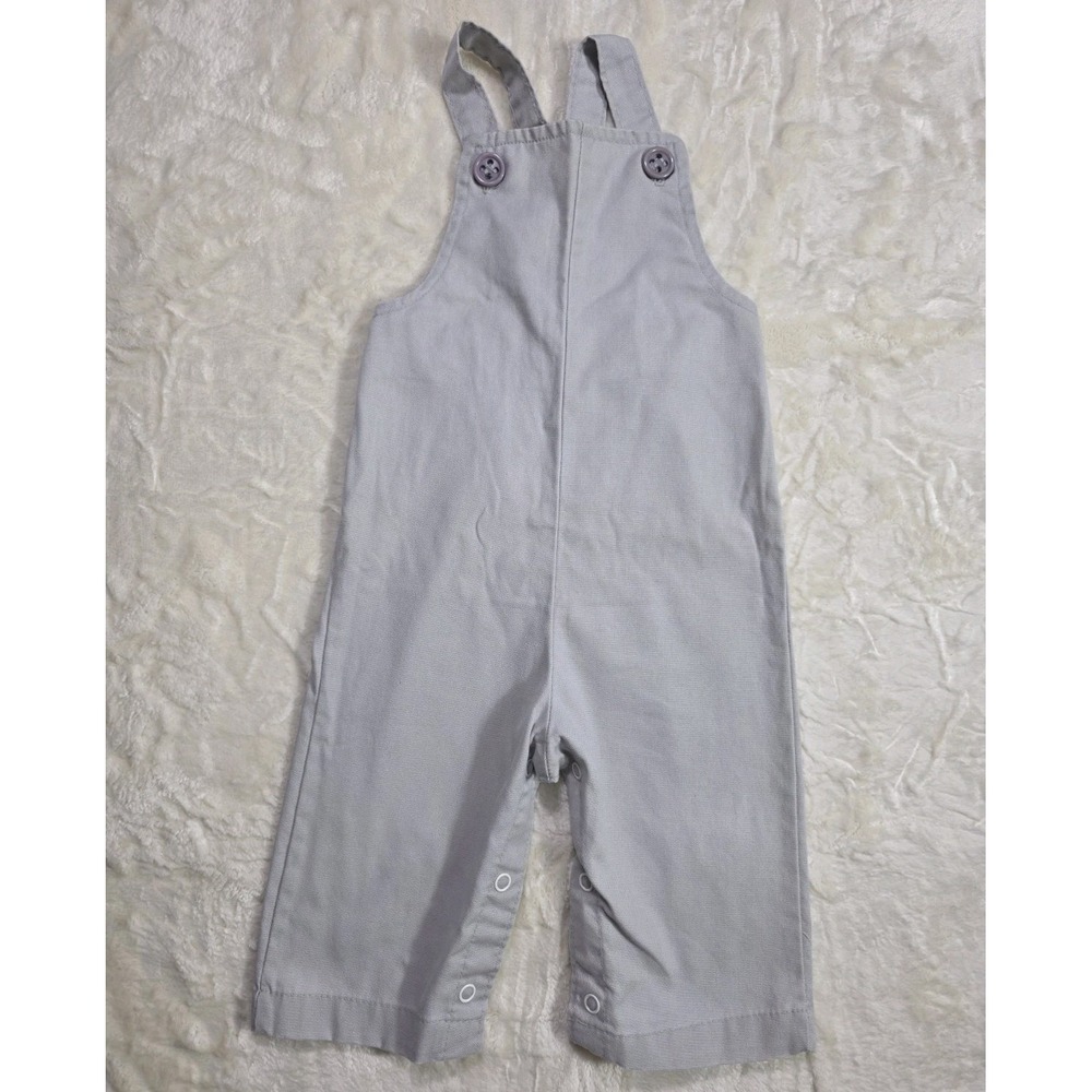 Vintage Health-Tex Baby Suspender Romper Overalls Gray Made USA 12M 80s
